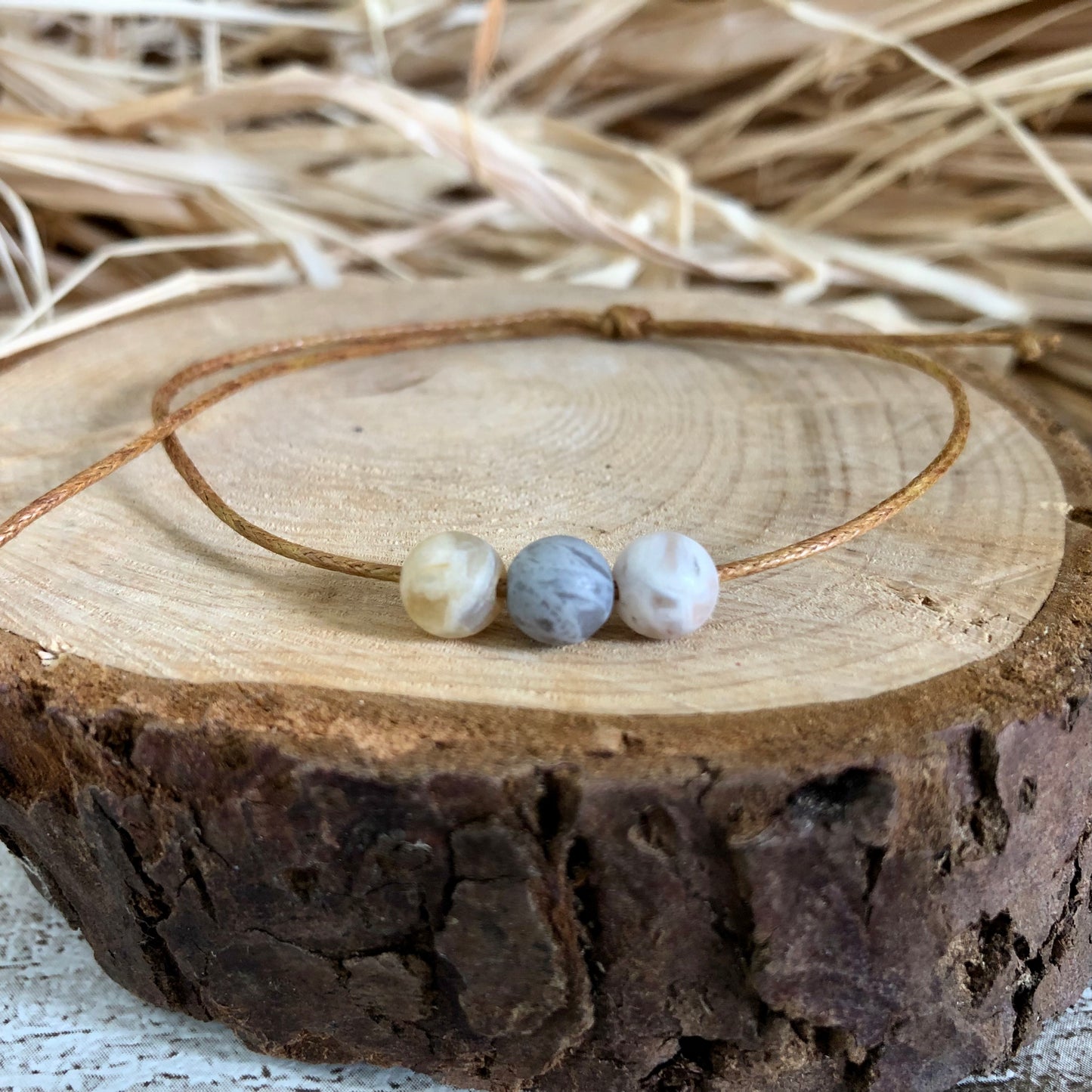 ‘Pierre de Prospérité’ Bracelet petit souhait en agate feuille de bambou