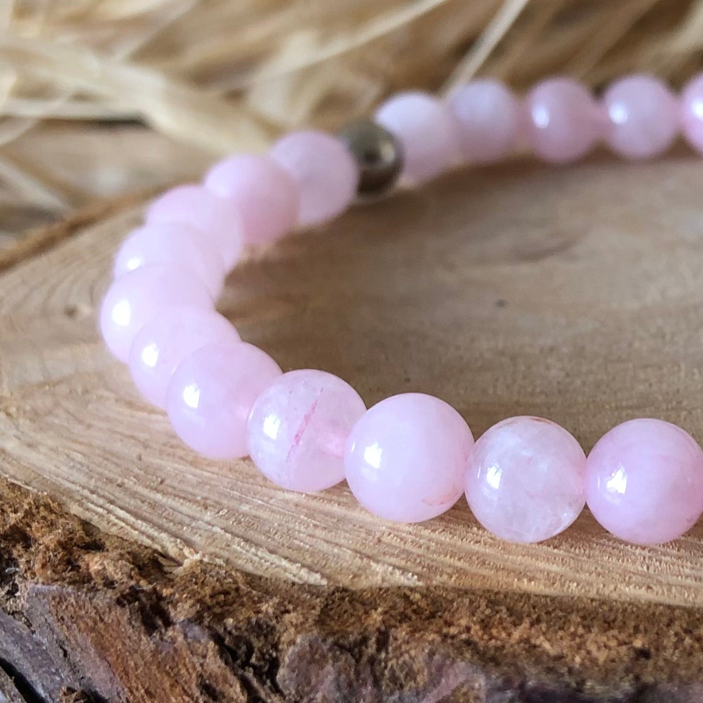 Bracelet en perles de quartz rose