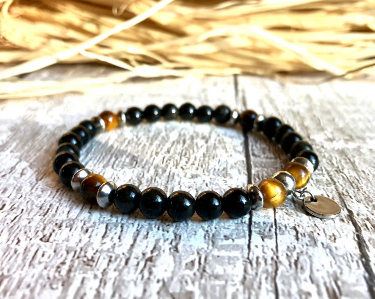 Obsidienne - Bracelet 'Boussole' en Oeil de Tigre