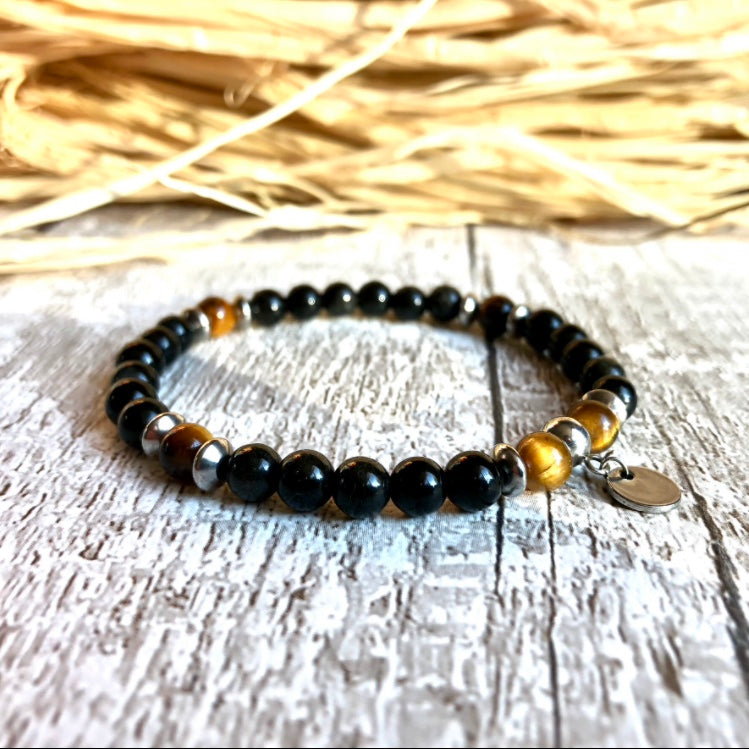 Obsidian - Tiger Eye ‘Compass’ bracelet