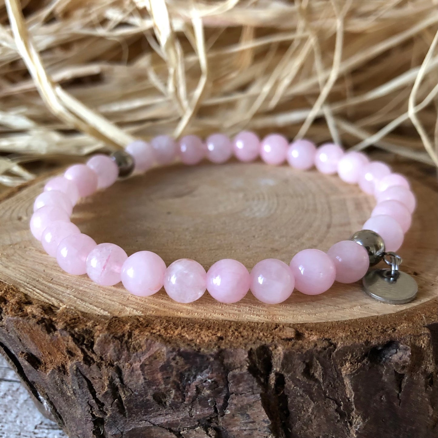 bead rose quartz bracelet gentle pink colour. Natural stones