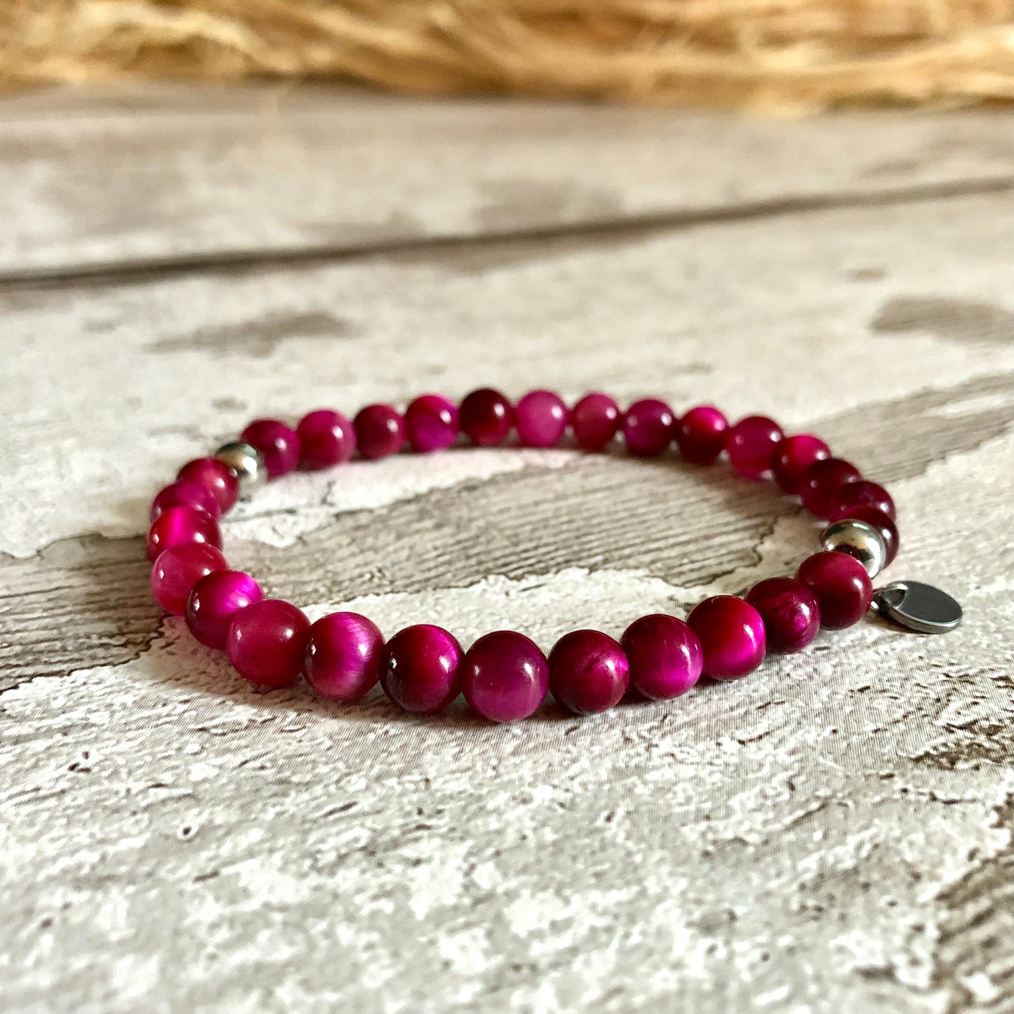 Bracelet de perle d’Oeil de Tigre Rose