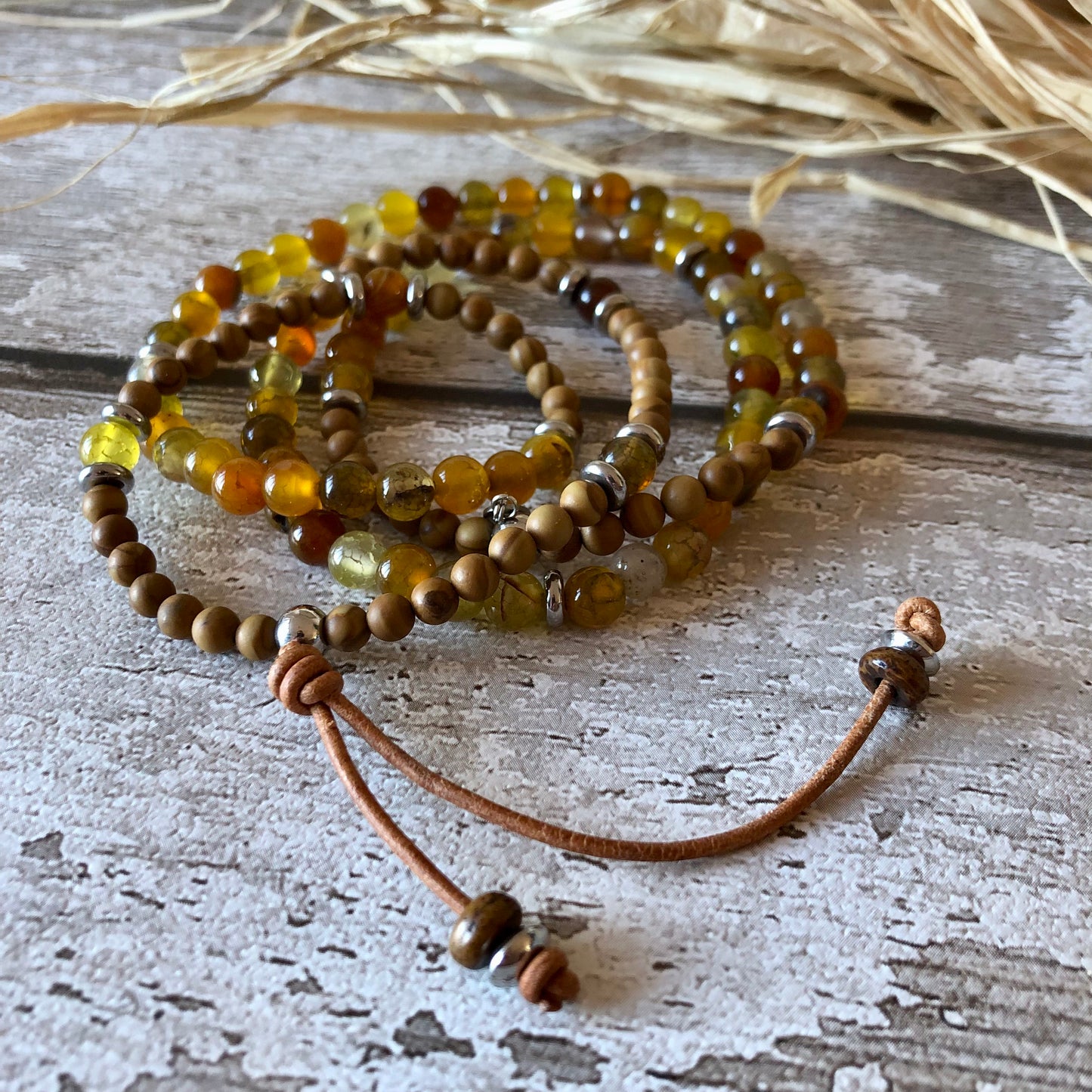 Dragon Agate - Wood Lace beaded necklace