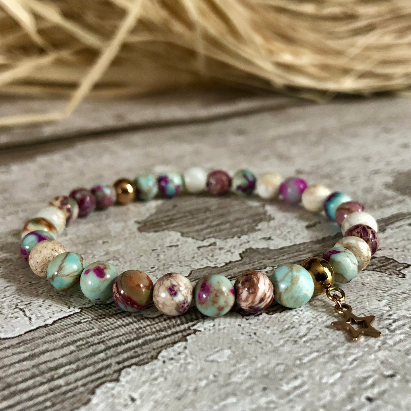 Purple Imperial Jasper beaded bracelet