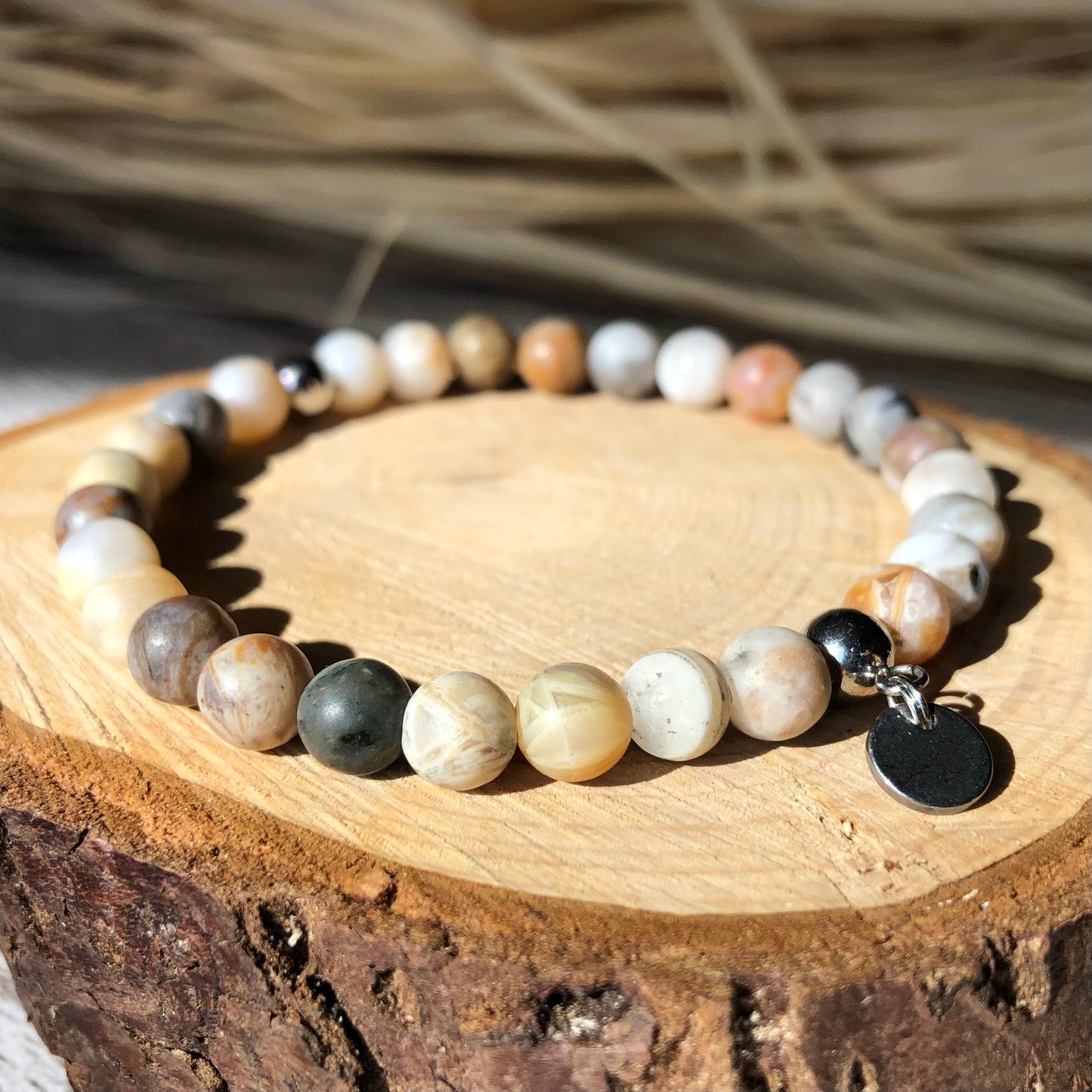 Bracelet en perles d'agate feuille de bambou