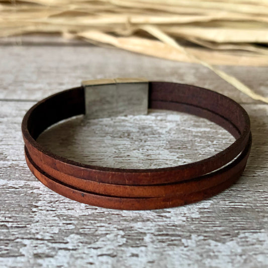 Mahogany 3 Strands leather bracelet