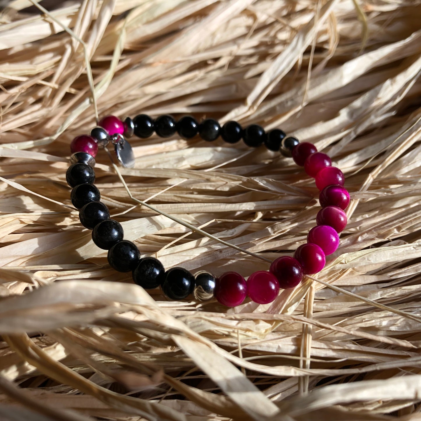 Obsidian - Tiger eye Pink ‘Trinity’ bracelet