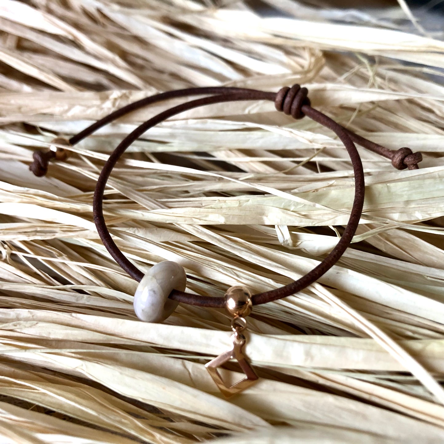 Ivory Indian Agate on leather cord bracelet