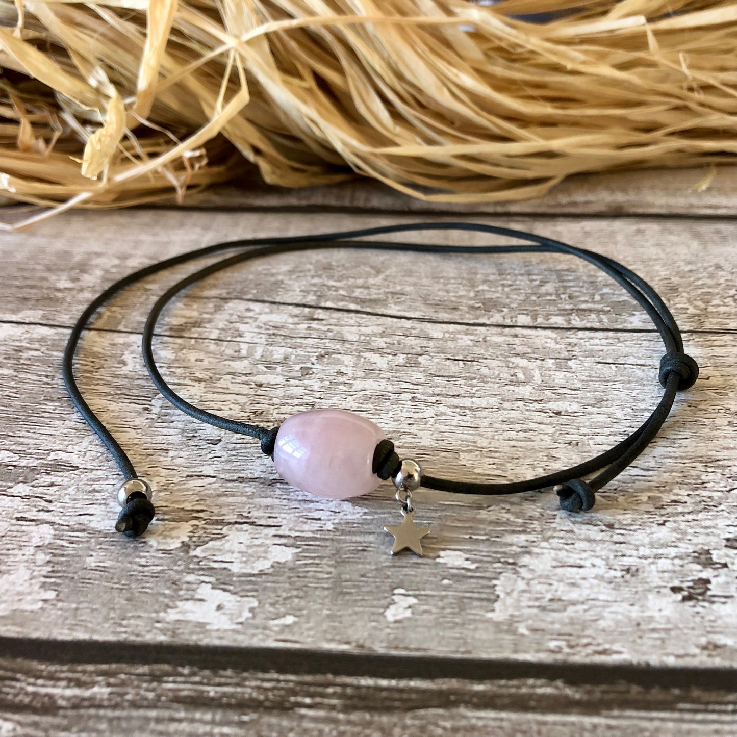 Rose Quartz on leather cord chocker necklace