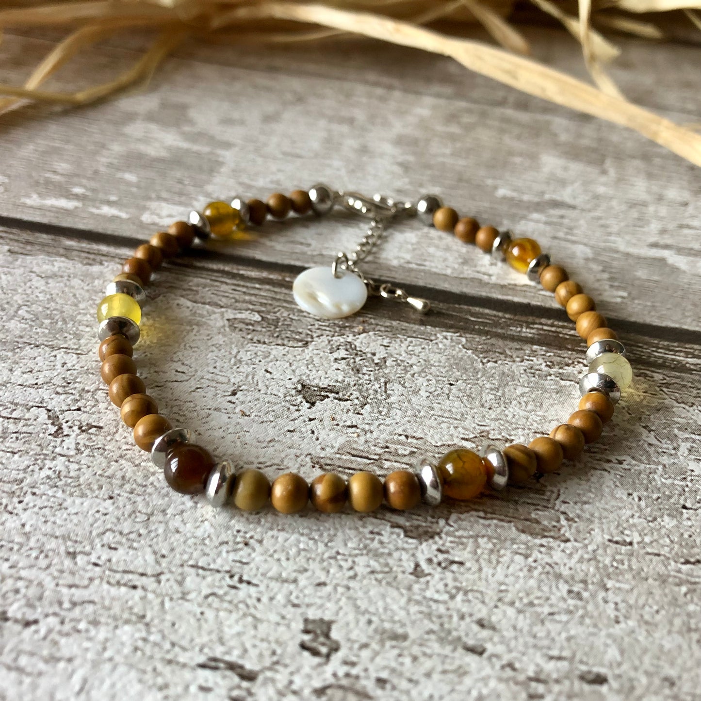 Dragon Agate - Bracelet de cheville en dentelle de bois