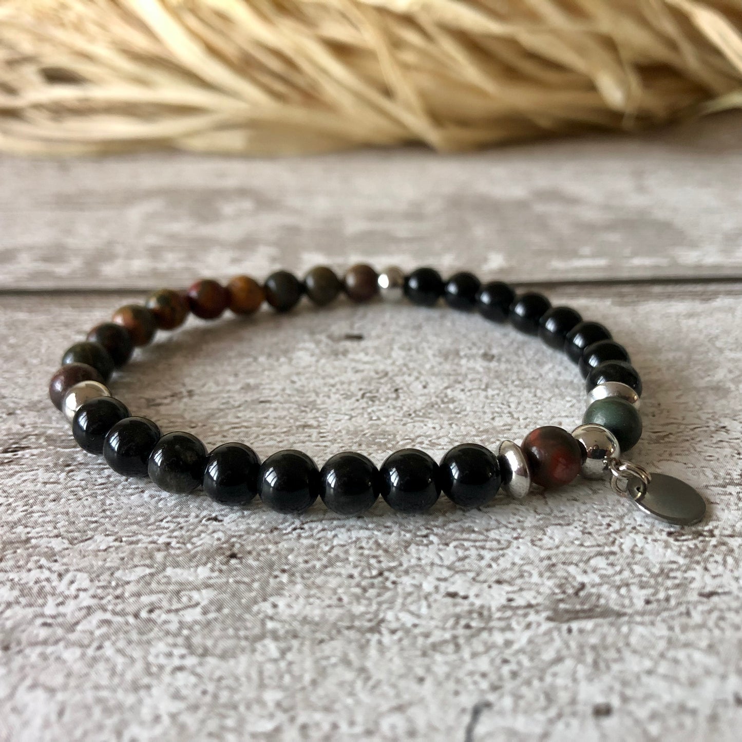 Obsidian - Picasso Jasper ‘Trinity’ bracelet