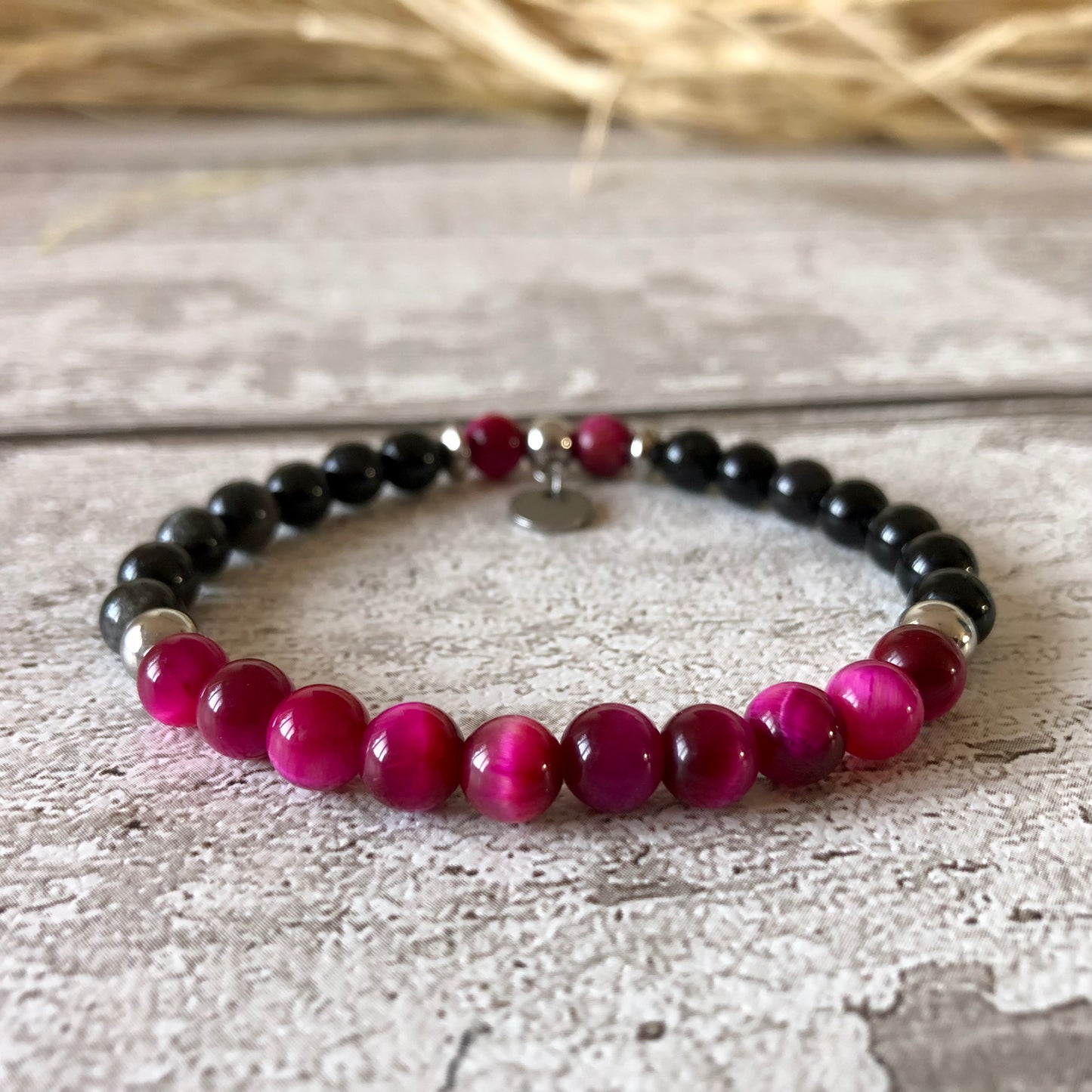 Obsidienne - Bracelet 'Trinity' Rose Oeil de Tigre