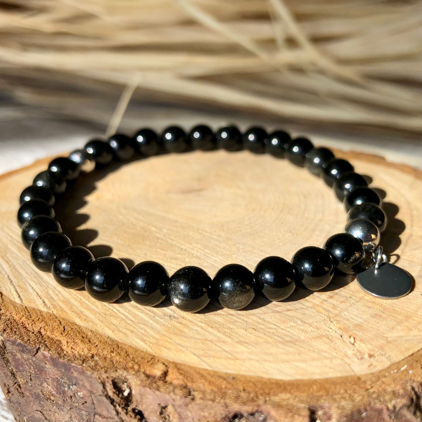 Obsidian beaded bracelet