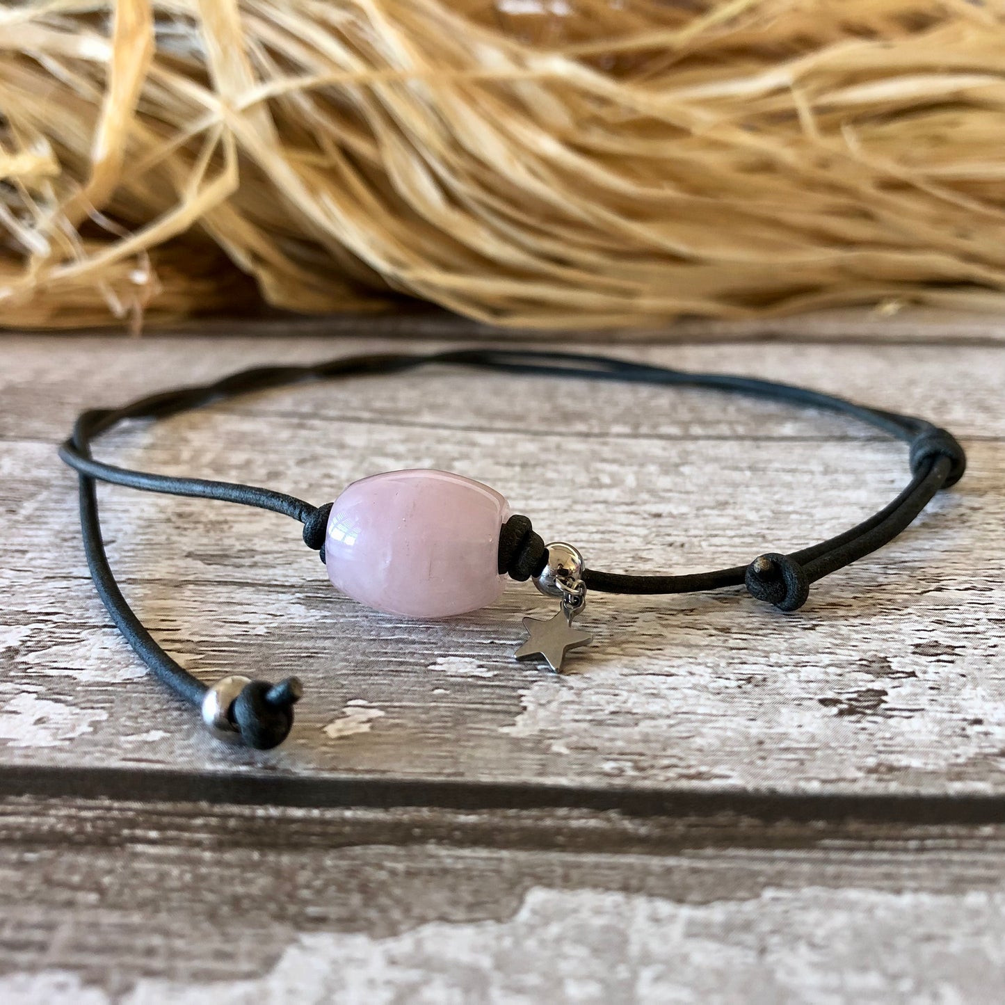 Rose Quartz on leather cord chocker necklace