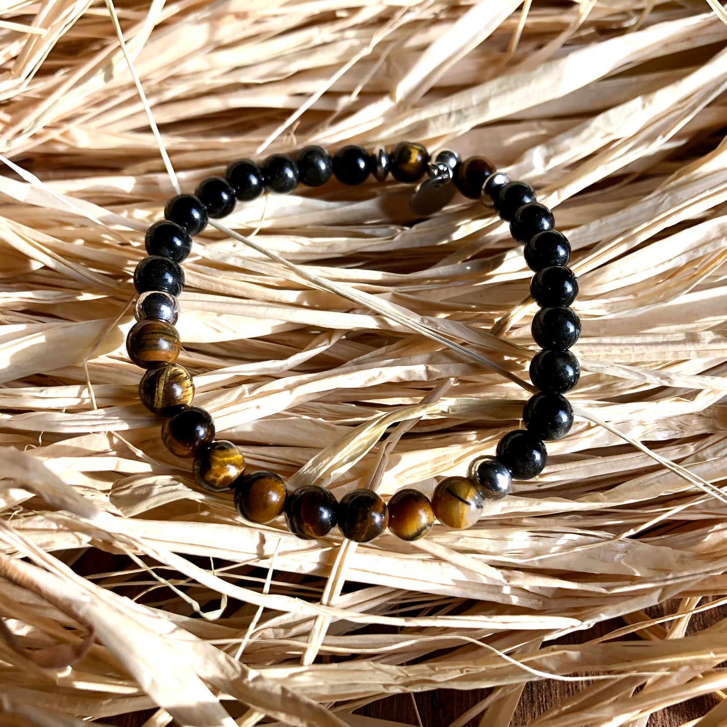 Obsidienne - Bracelet 'Trinity' en Oeil de Tigre