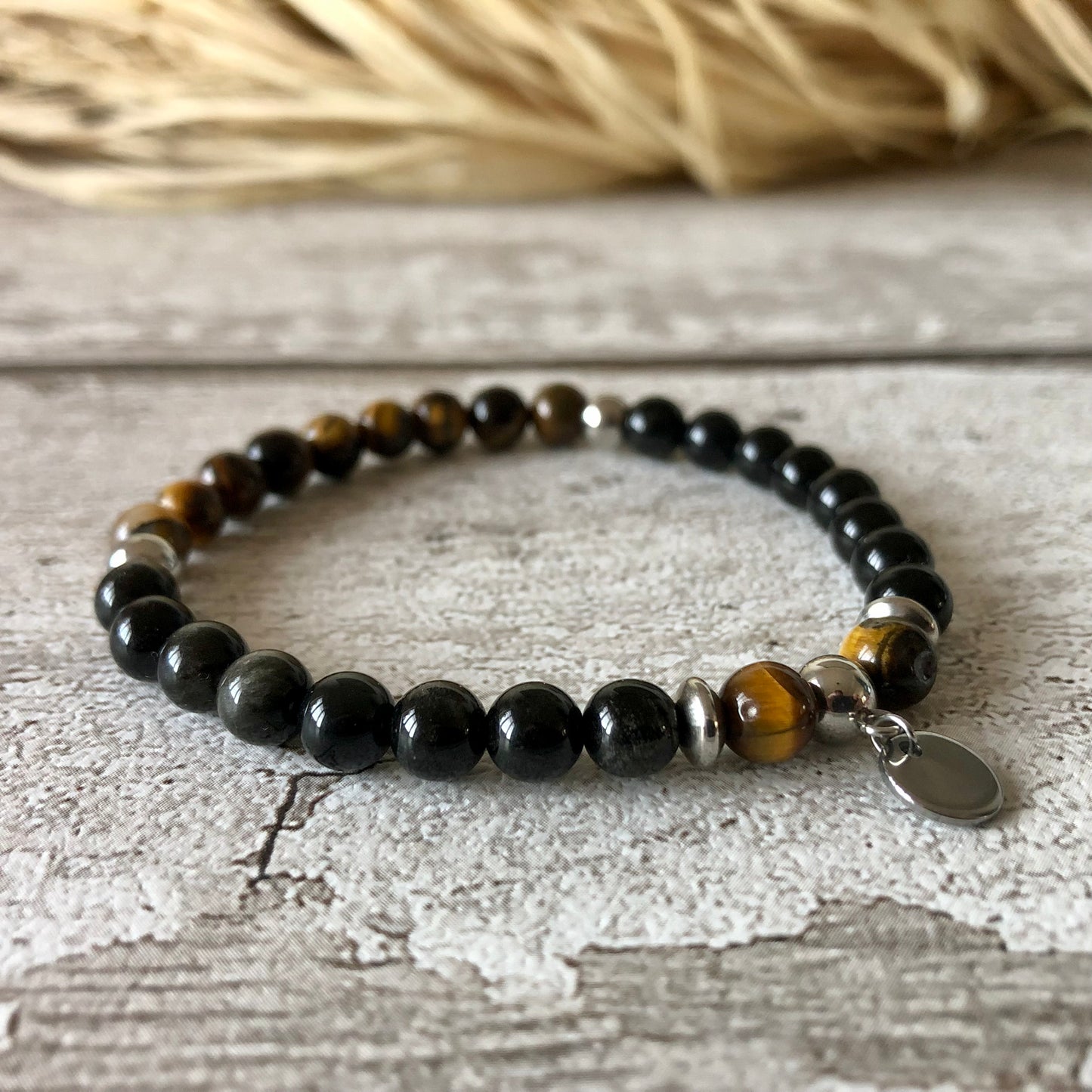 Obsidienne - Bracelet 'Trinity' en Oeil de Tigre