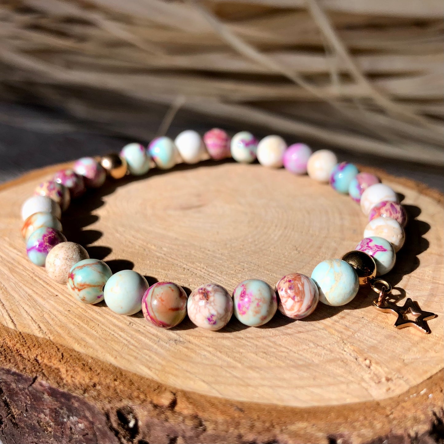 Purple Imperial Jasper beaded bracelet