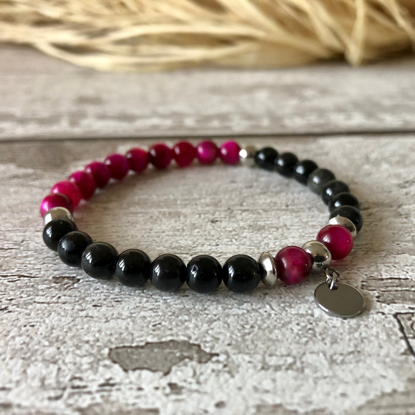 Obsidian - Tiger eye Pink ‘Trinity’ bracelet