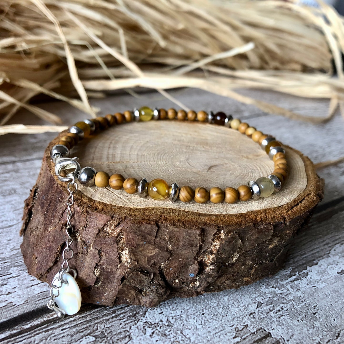 Dragon Agate - Bracelet de cheville en dentelle de bois