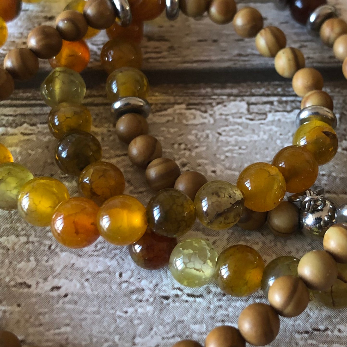 Dragon Agate - Wood Lace beaded necklace