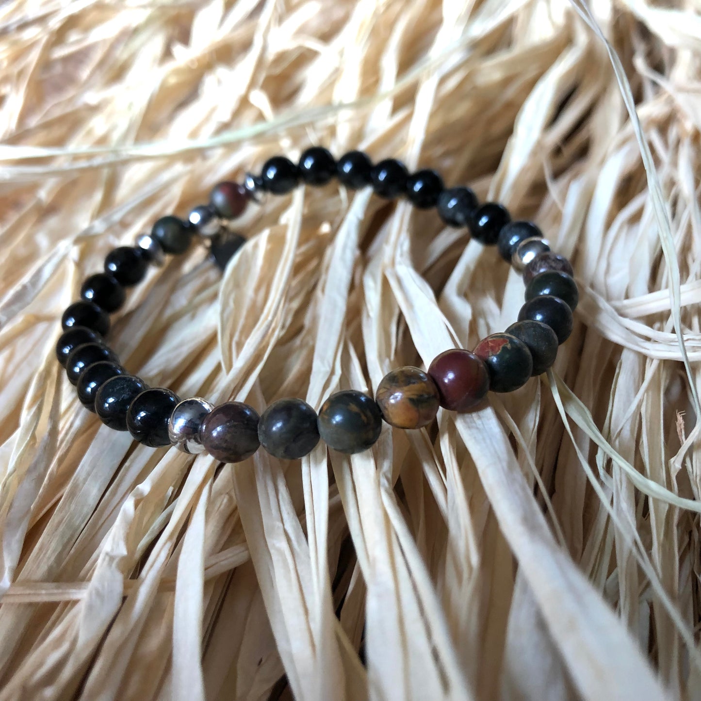 Obsidian - Picasso Jasper ‘Trinity’ bracelet