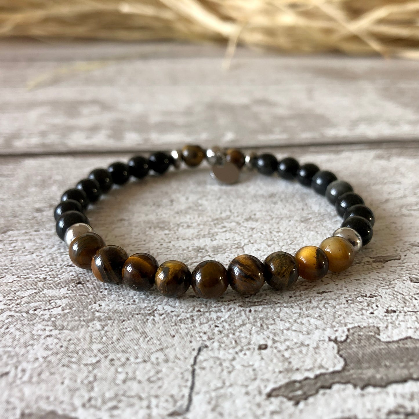 Obsidienne - Bracelet 'Trinity' en Oeil de Tigre