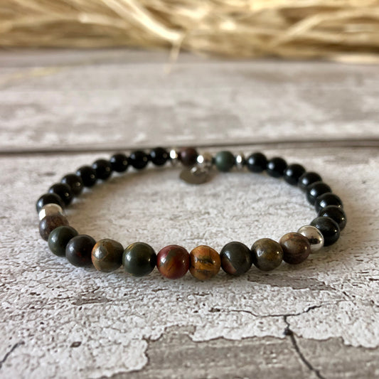 Obsidian - Picasso Jasper ‘Trinity’ bracelet