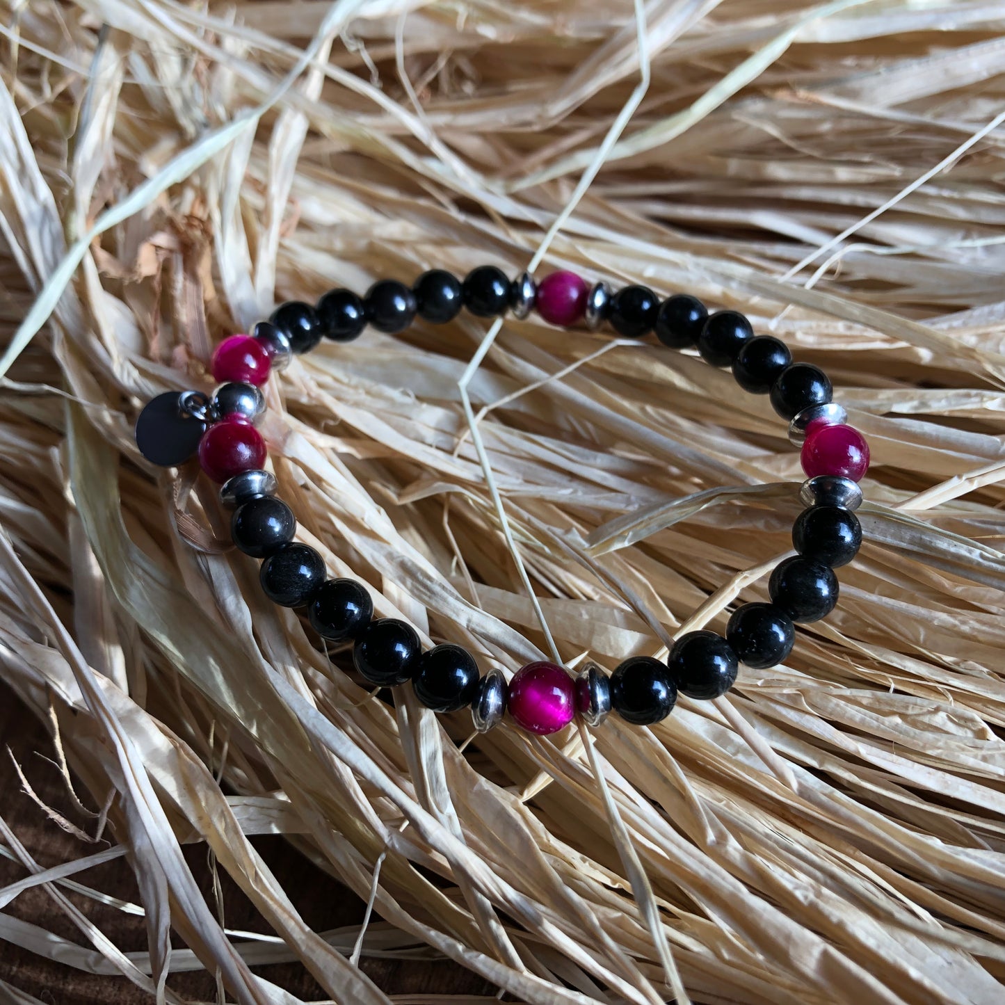 Obsidian - Tiger eye Pink ‘Compass’ bracelet