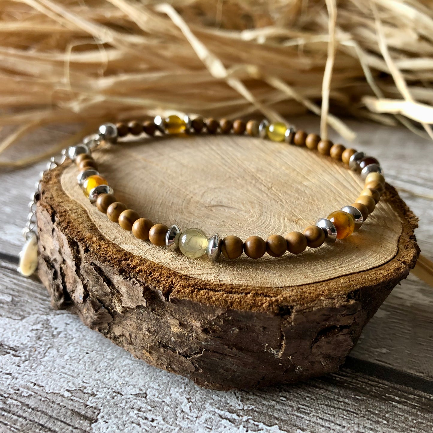 Dragon Agate - Bracelet de cheville en dentelle de bois